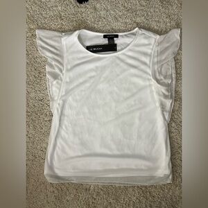 Women’s Large Liz Mccoy White Ruffle Short Sleeve Top